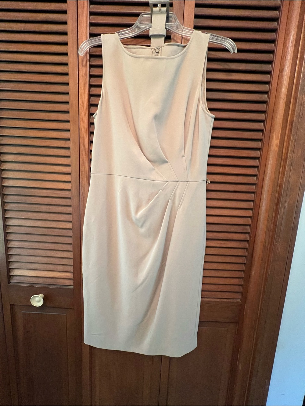 St. John Cream Sleeveless Midi Dress with Draped Front